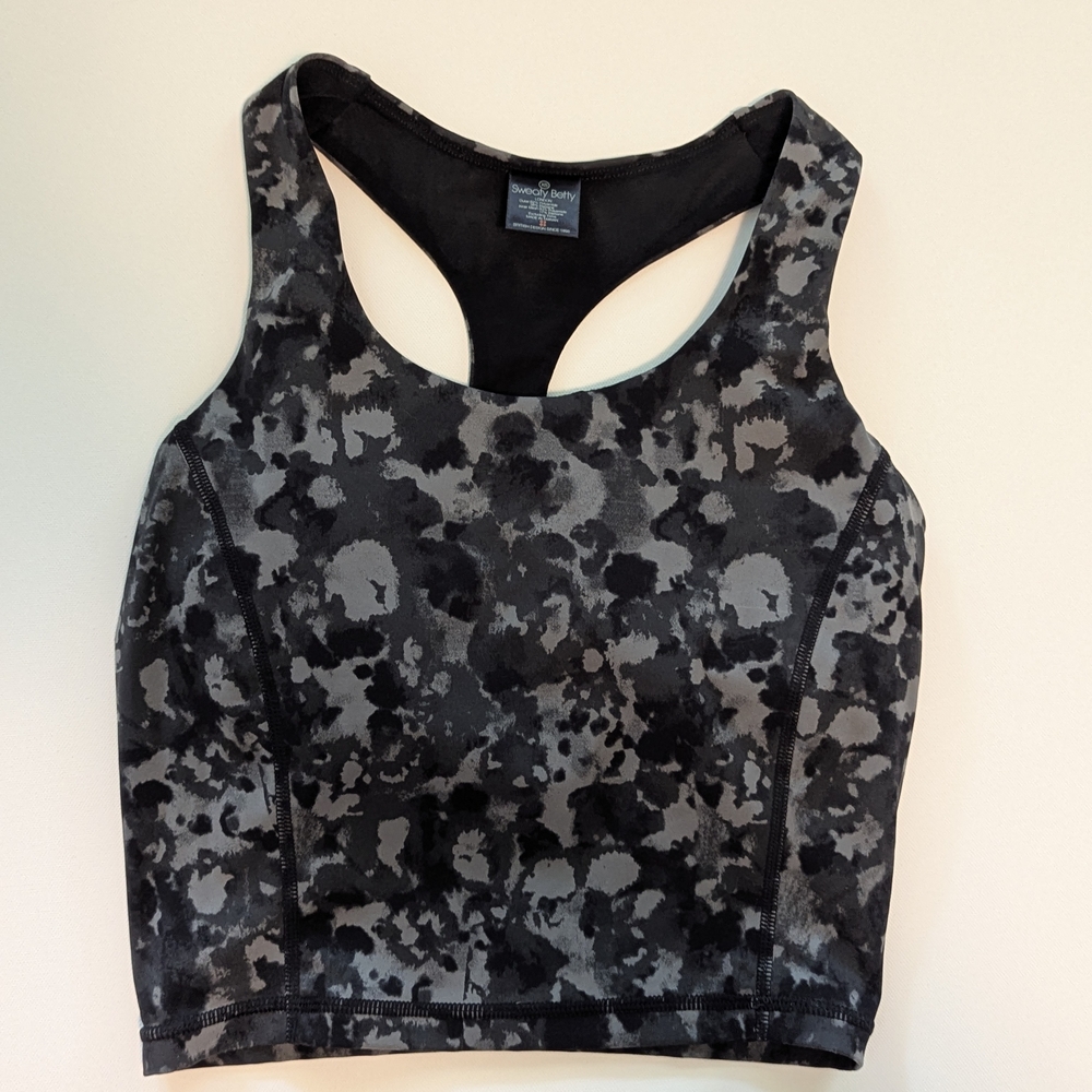 Sweaty Betty Camo Sports Bra XS Yoga Gym Active Wear Racerback Excel Used Cond